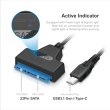 Load image into Gallery viewer, Mediasonic SATA to USB C Cable – USB 3.0 / USB 3.1 Gen 1 to 2.5” SATA SSD/Hard Drive Adapter Cable (Optimized for SSD, Support UASP and SATA 3 6.0Gbps Transfer Rate) (HND5-SU3C)