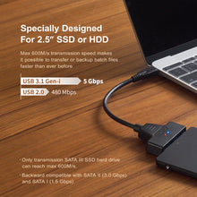 Load image into Gallery viewer, Mediasonic SATA to USB C Cable – USB 3.0 / USB 3.1 Gen 1 to 2.5” SATA SSD/Hard Drive Adapter Cable (Optimized for SSD, Support UASP and SATA 3 6.0Gbps Transfer Rate) (HND5-SU3C)