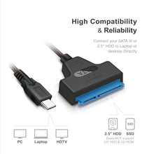 Load image into Gallery viewer, Mediasonic SATA to USB C Cable – USB 3.0 / USB 3.1 Gen 1 to 2.5” SATA SSD/Hard Drive Adapter Cable (Optimized for SSD, Support UASP and SATA 3 6.0Gbps Transfer Rate) (HND5-SU3C)