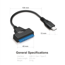 Load image into Gallery viewer, Mediasonic SATA to USB C Cable – USB 3.0 / USB 3.1 Gen 1 to 2.5” SATA SSD/Hard Drive Adapter Cable (Optimized for SSD, Support UASP and SATA 3 6.0Gbps Transfer Rate) (HND5-SU3C)
